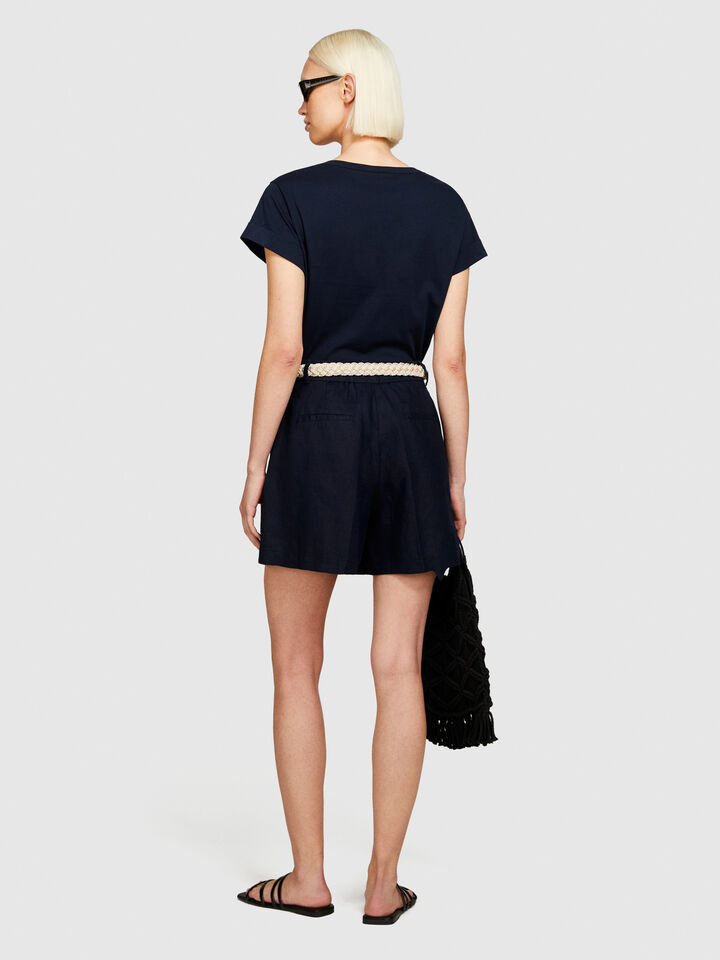 100% linen shorts - women's shorts - Dark Blue | Sisley image number 3